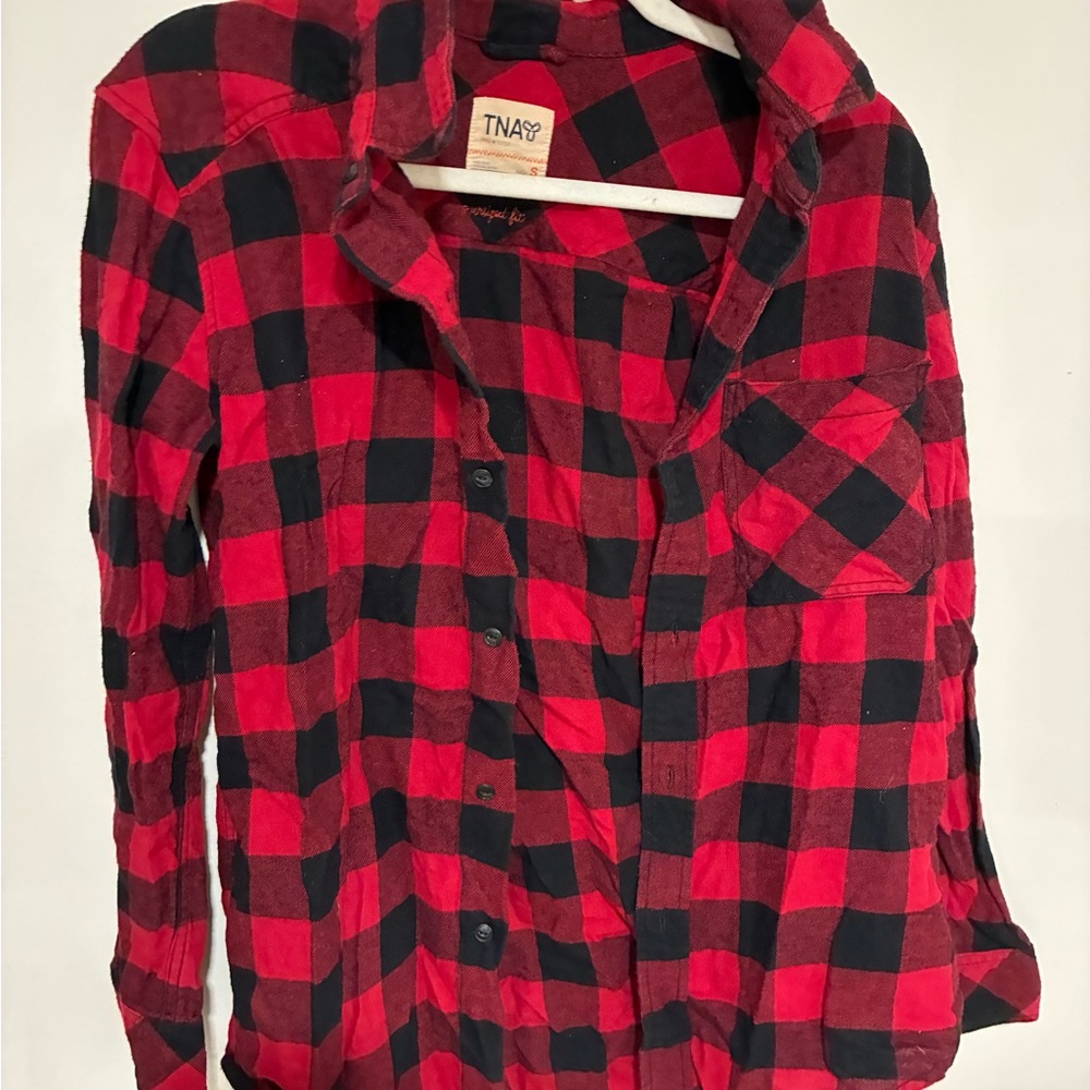 TNA Red and Black Buffalo Plaid flannel Button-Down Shirt